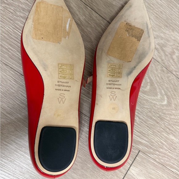 Stuart Weitzman Red Patent Mary Jane Flats Pointed Toe Size 8 - Picture 6 of 7